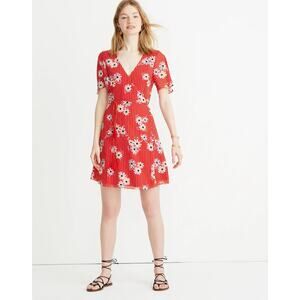 Madewell Women's‎ Red Daisy Society Button V Neckline Wrap Mini Dress Size 0